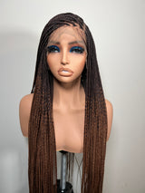 34” Glueless Knotless Braided Wig – Brown Ombre 13x6 Frontal