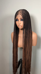 34” Glueless Knotless Braided Wig – Brown Ombre 13x6 Frontal