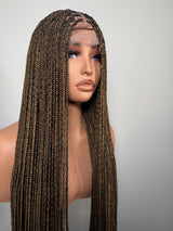 34” Glueless Full Lace Knotless Braided Wig – Brown/Black Mix