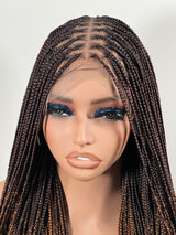 34” Glueless Knotless Braided Wig – Brown Ombre 13x6 Frontal