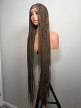 34” Glueless Full Lace Knotless Braided Wig – Brown/Black Mix