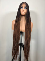 34” Glueless Knotless Braided Wig – Brown Ombre 13x6 Frontal