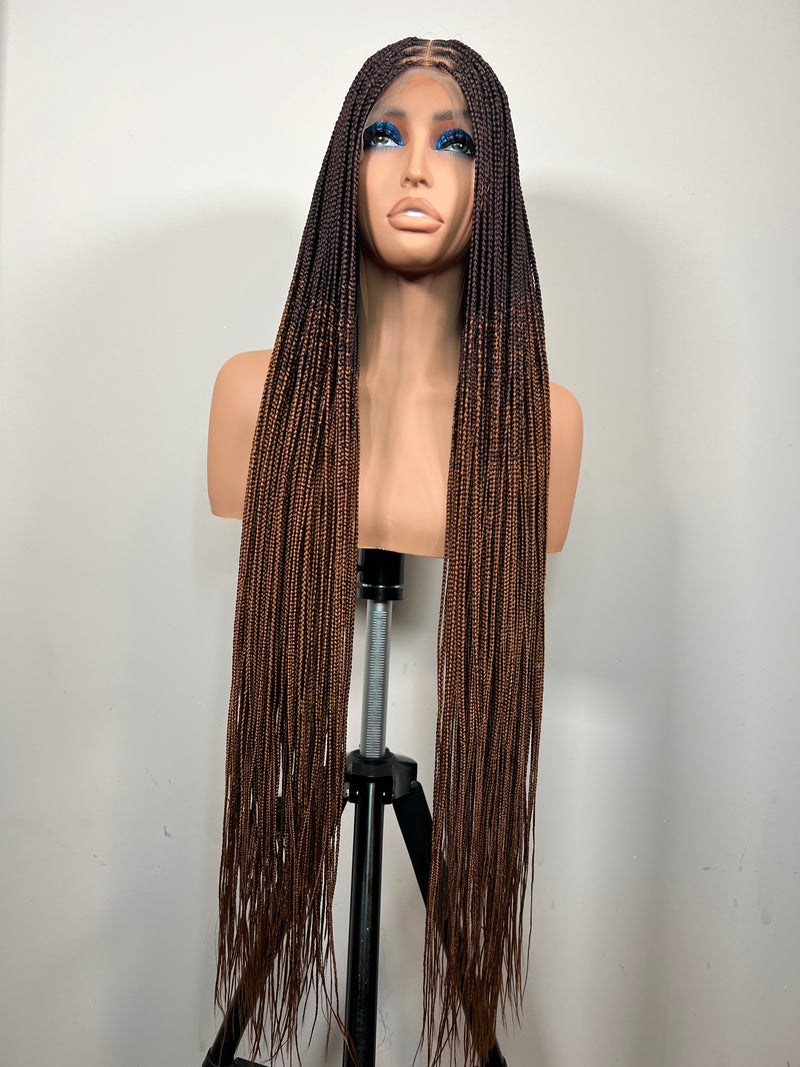 34” Glueless Knotless Braided Wig – Brown Ombre 13x6 Frontal