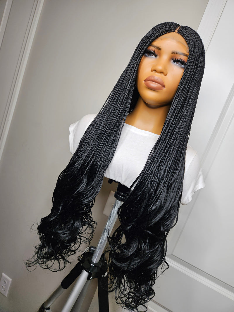 36” Curly Tip Single Braids Closure Wig