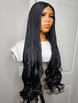 36” Curly Tip Single Braids Closure Wig