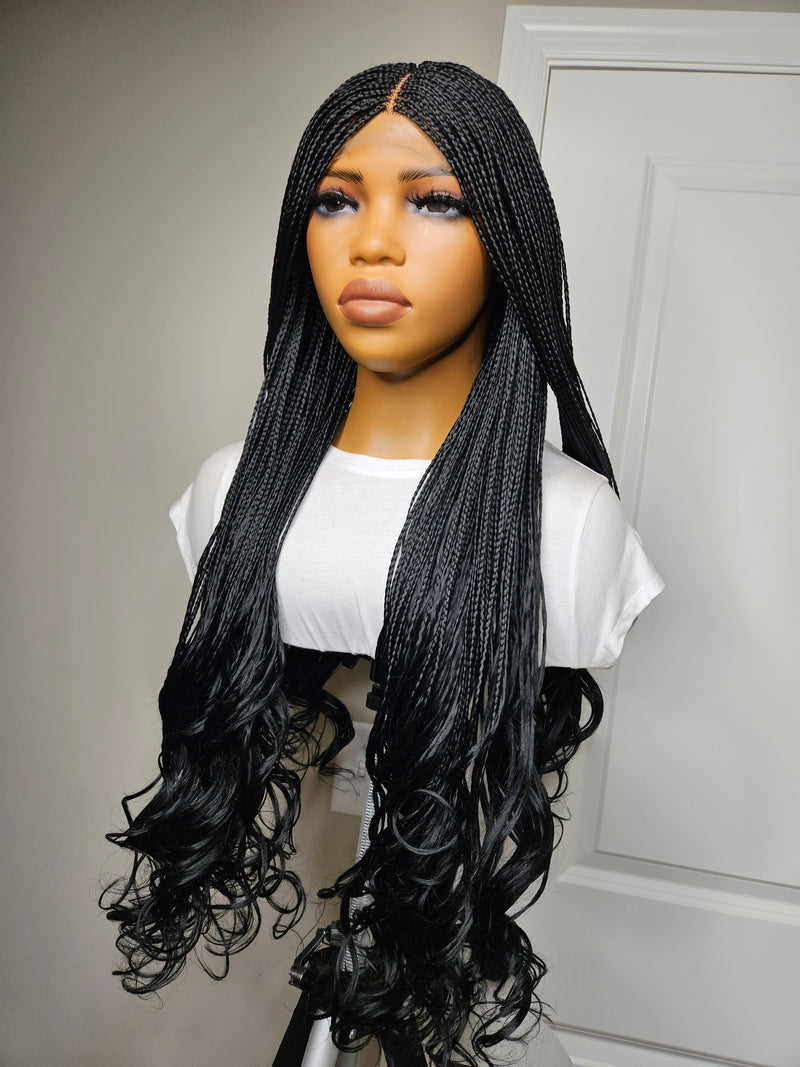 36” Curly Tip Single Braids Closure Wig