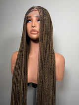 34” Glueless Full Lace Knotless Braided Wig – Brown/Black Mix
