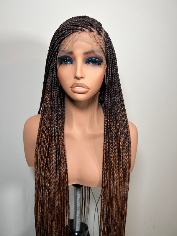34” Glueless Knotless Braided Wig – Brown Ombre 13x6 Frontal