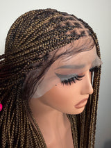 34” Glueless Full Lace Knotless Braided Wig – Brown/Black Mix