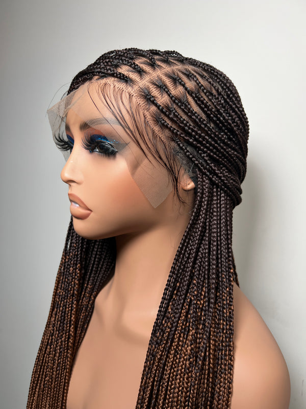 34” Glueless Knotless Braided Wig – Brown Ombre 13x6 Frontal