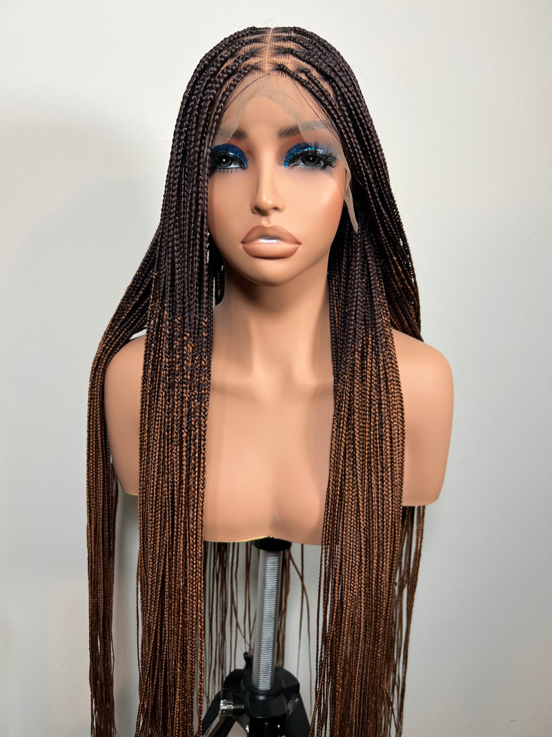 34” Glueless Knotless Braided Wig – Brown Ombre 13x6 Frontal