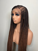 34” Glueless Knotless Braided Wig – Brown Ombre 13x6 Frontal