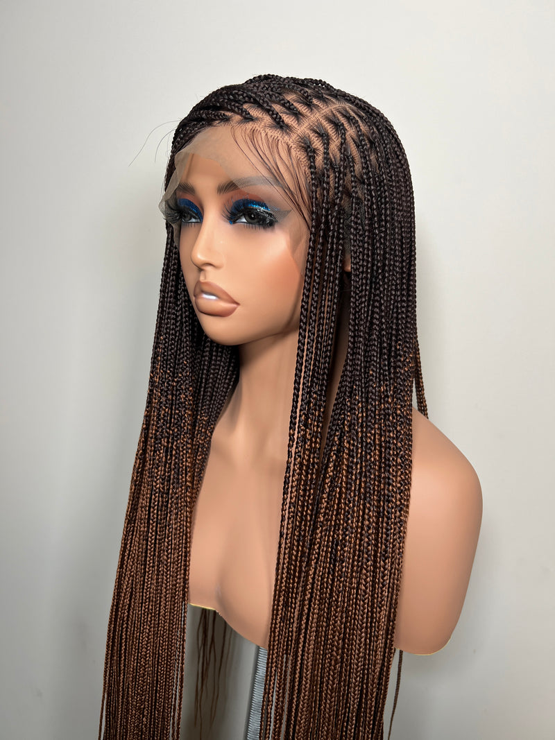 34” Glueless Knotless Braided Wig – Brown Ombre 13x6 Frontal