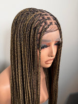 34” Glueless Full Lace Knotless Braided Wig – Brown/Black Mix