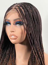 34” Glueless Knotless Braided Wig – Brown Ombre 13x6 Frontal