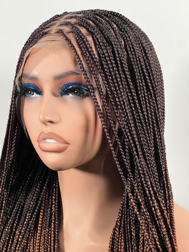 34” Glueless Knotless Braided Wig – Brown Ombre 13x6 Frontal
