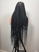34” Glueless Full Lace Knotless Braided Wig – Natural Black