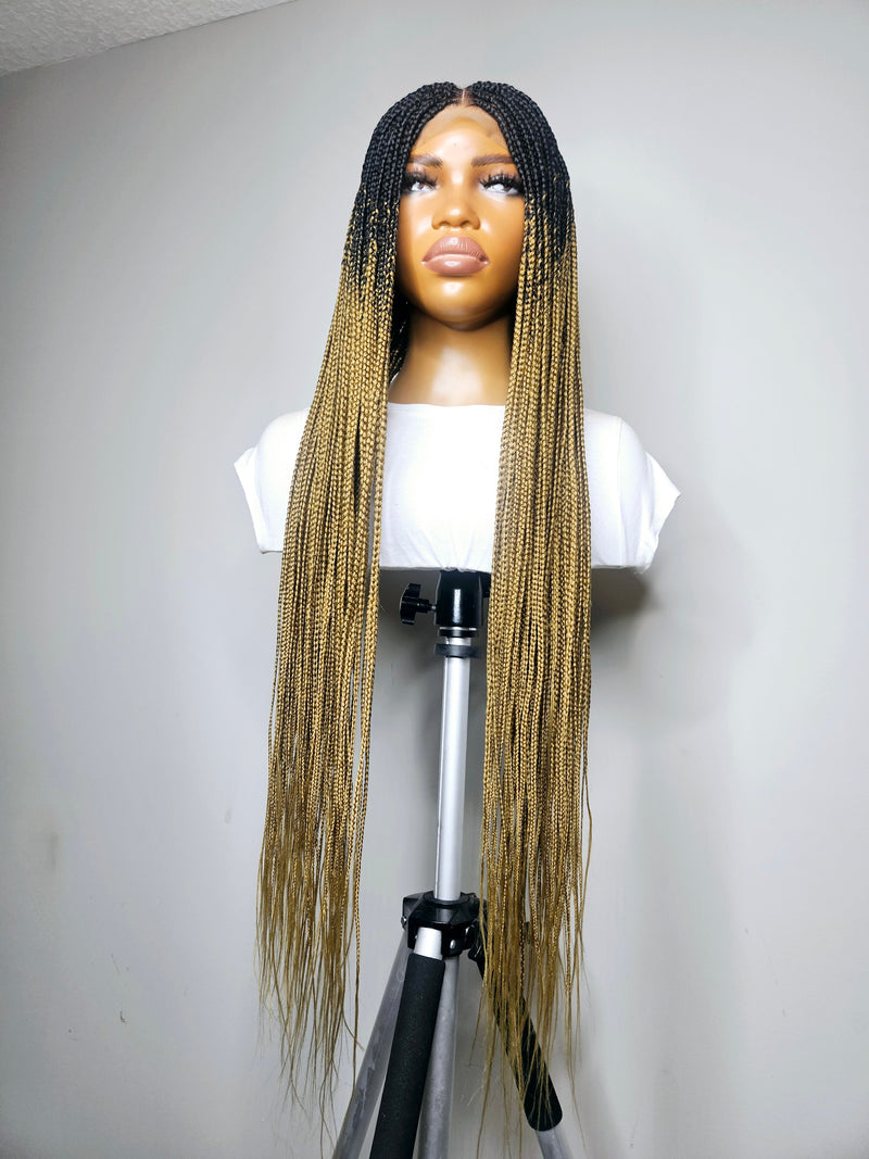 36" Middle Part Ombre Knotless Braid Lace Closure Wig