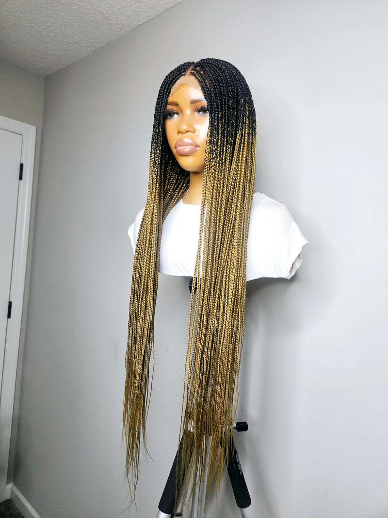 36" Middle Part Ombre Knotless Braid Lace Closure Wig