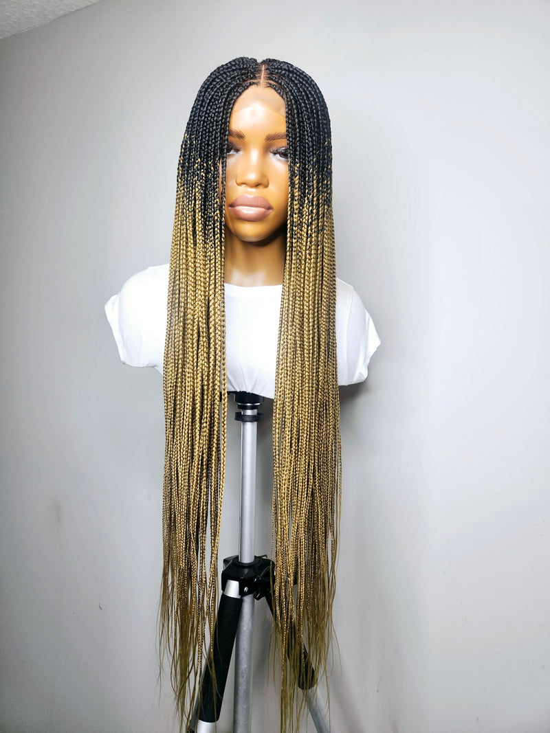 36" Middle Part Ombre Knotless Braid Lace Closure Wig