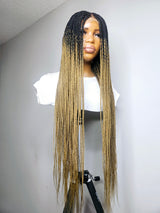 36" Middle Part Ombre Knotless Braid Lace Closure Wig