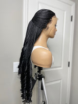 36” Curly Tip Single Braids Frontal Wig