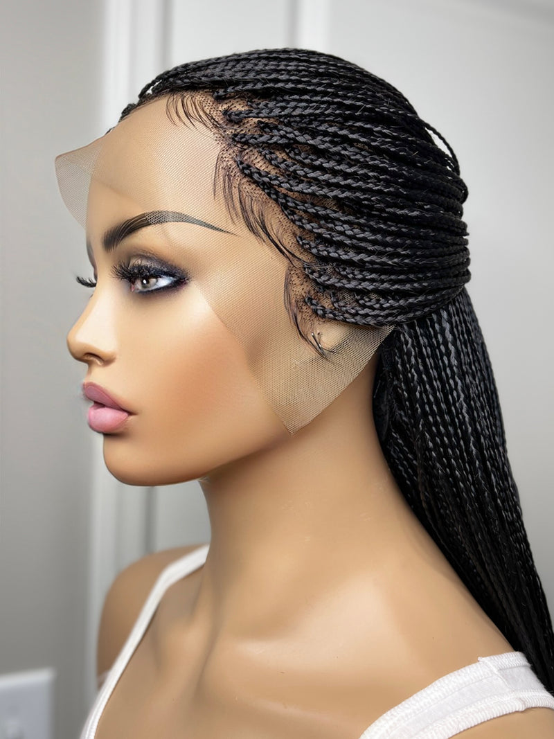 36” Curly Tip Single Braids Frontal Wig