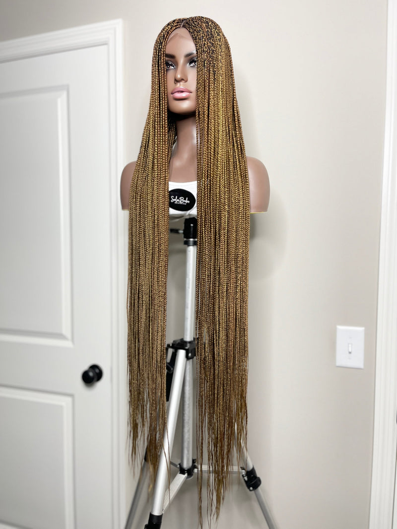 46” Middle Part Single Braid Lace Closure Wig