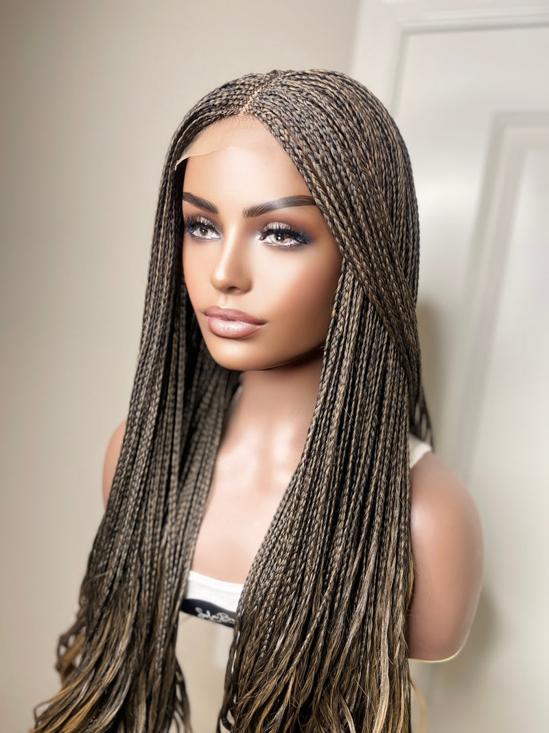 36” Curly Tip Single Braids Closure Wig