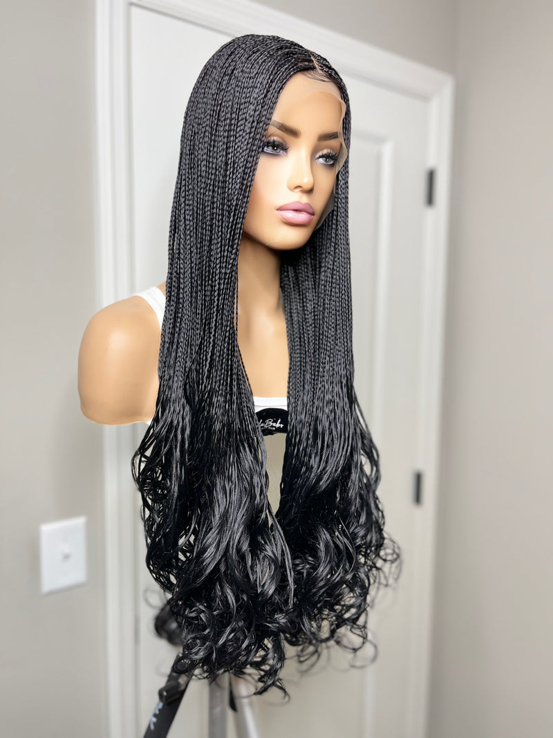 36” Curly Tip Single Braids Frontal Wig