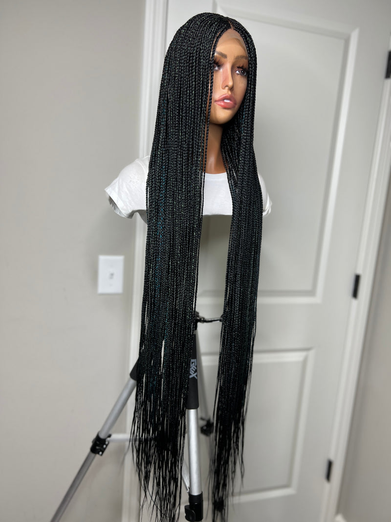 46” Middle Part Single Braid Lace Closure Wig