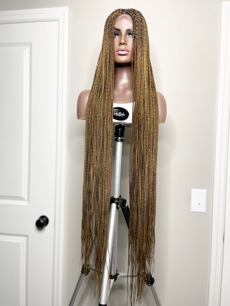 46” Middle Part Single Braid Lace Closure Wig