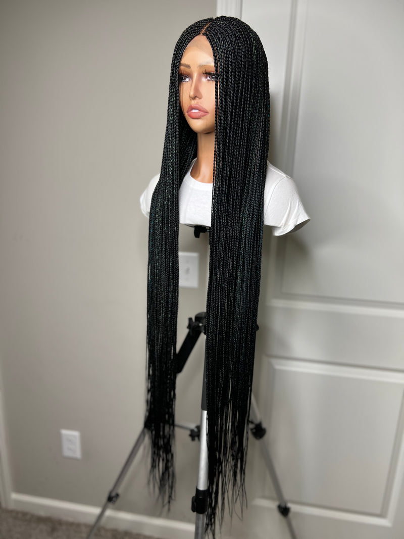 46” Middle Part Single Braid Lace Closure Wig