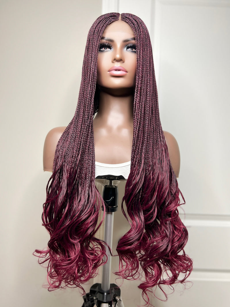 36” Curly Tip Single Braids Closure Wig