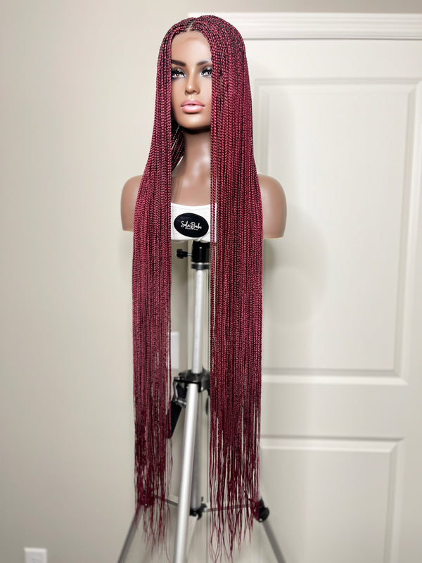 Knotless Braids Burgundy 4by4 Closure Braided Wig