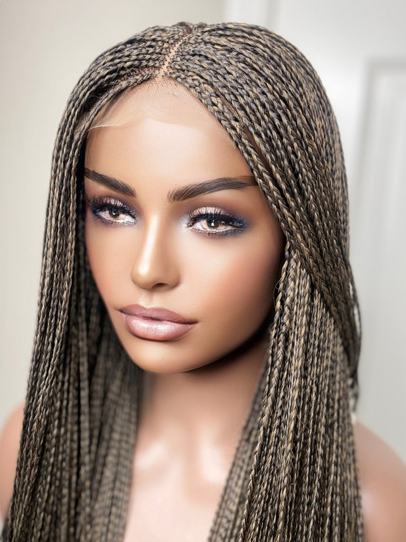 36” Curly Tip Single Braids Closure Wig