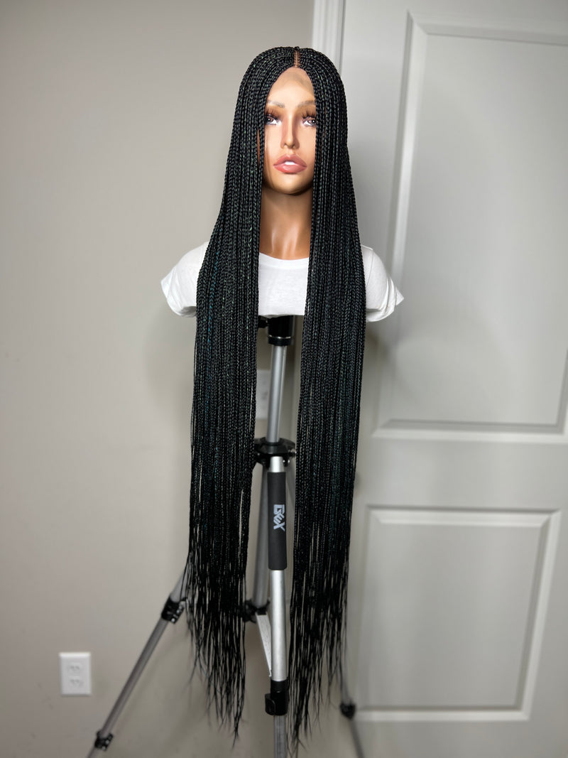 46” Middle Part Single Braid Lace Closure Wig