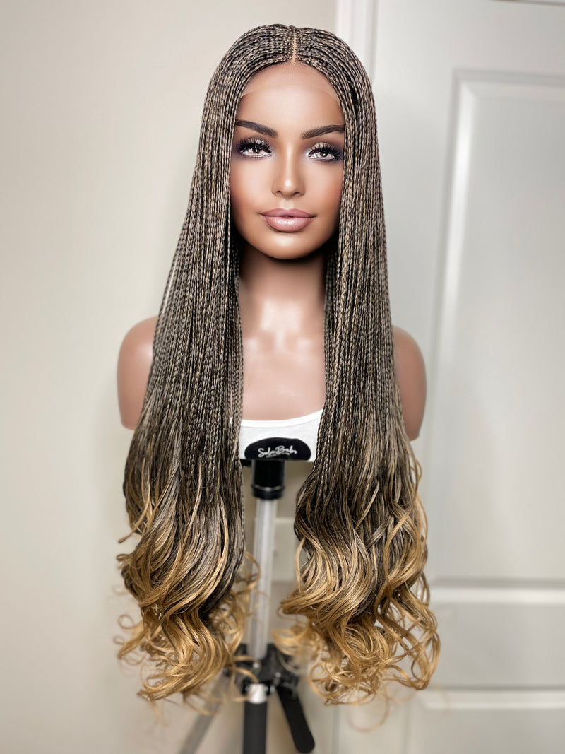 36” Curly Tip Single Braids Closure Wig