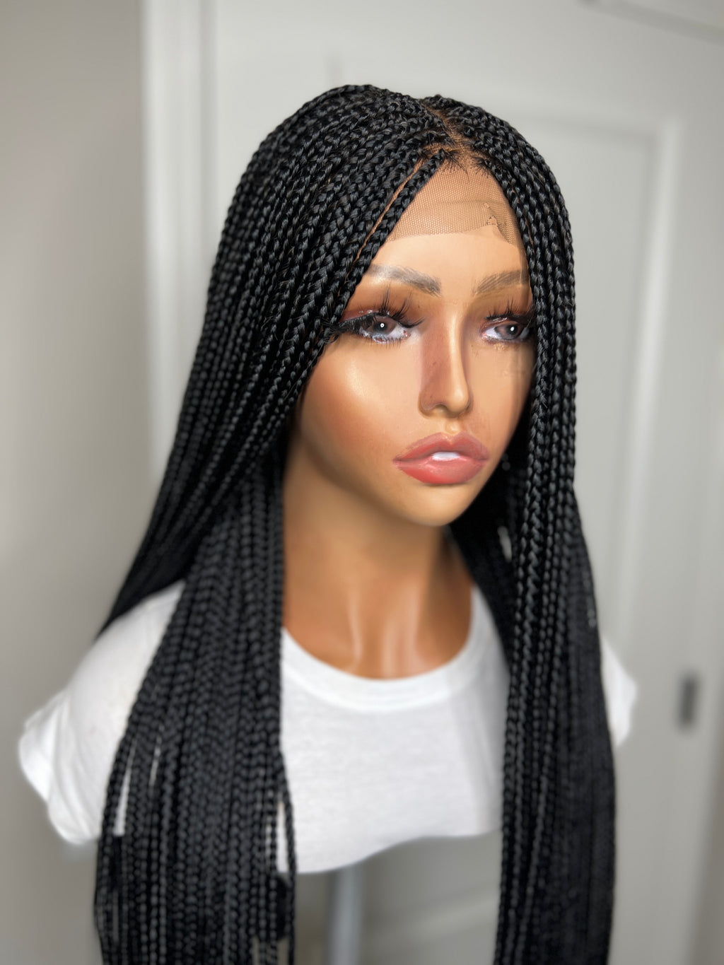 Amazon.com : Imeya Long Braiding Wigs 13x4 Lace Front Wig For Black Women  18” Updated Braided Wigs With Baby Hair Middle Part Micro Braids Natural  Black Hand Braided Box Braids For Daily