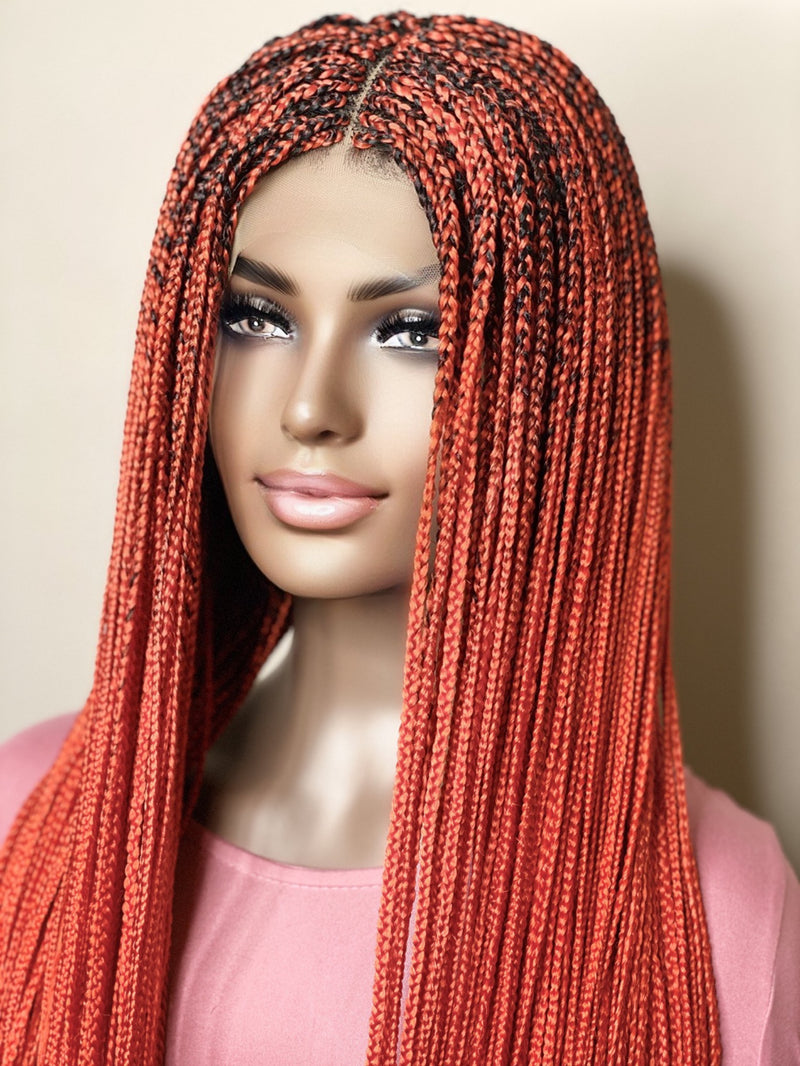 36” Middle Part Single Braid Lace Closure Wig