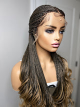 36” Curly Tip Single Braids Frontal Wig