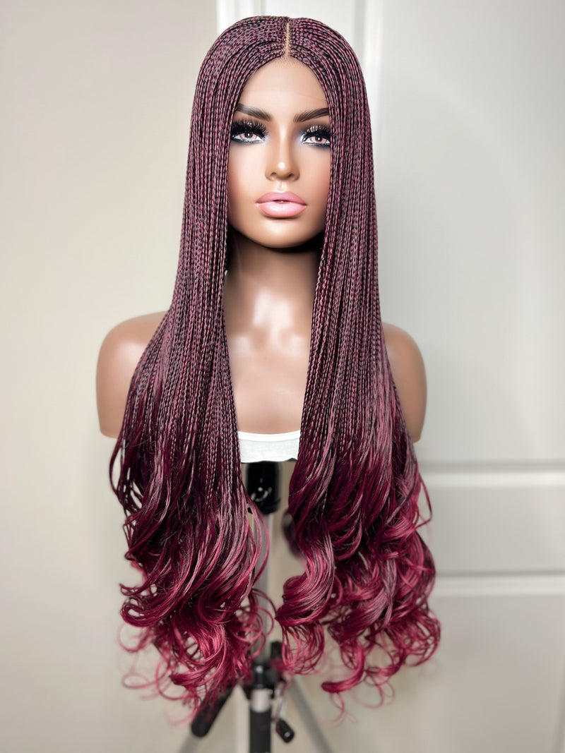 36” Curly Tip Single Braids Closure Wig