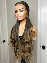 36” Curly Tip Single Braids Frontal Wig