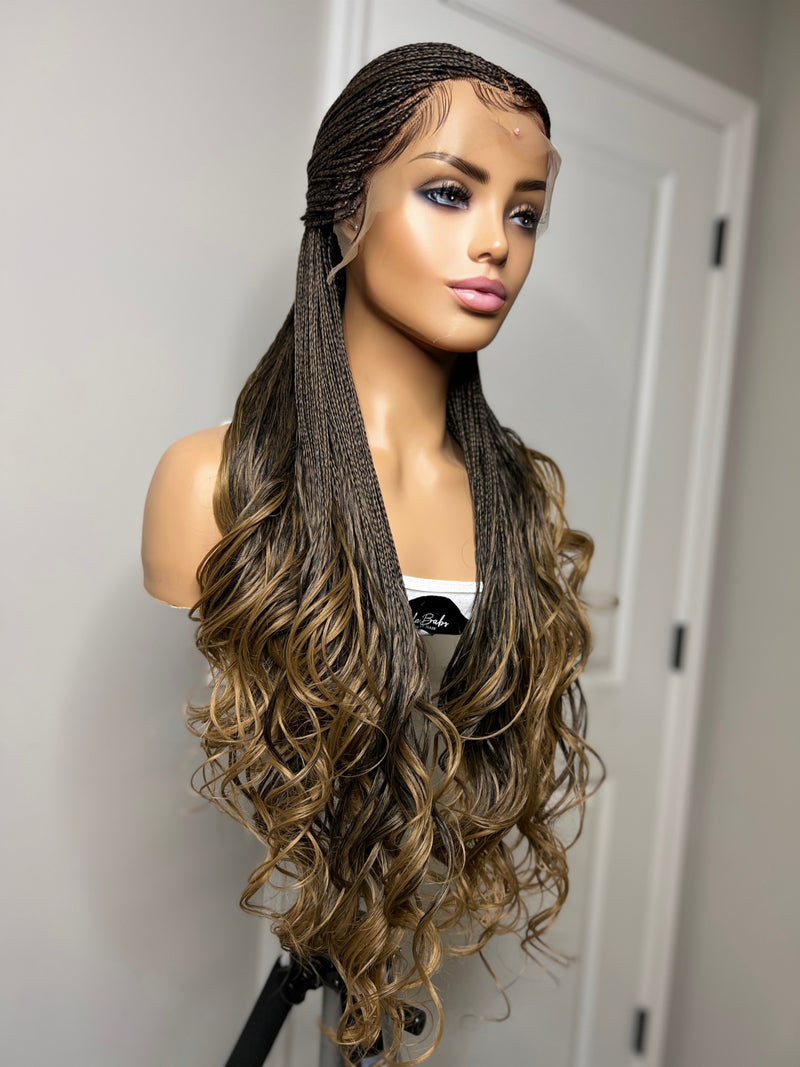 36” Curly Tip Single Braids Frontal Wig